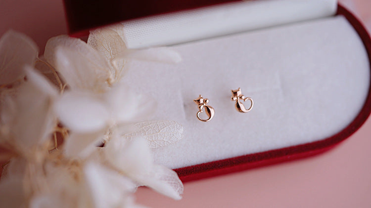 .925 Sterling Rose Gold Plated Kitten Earrings