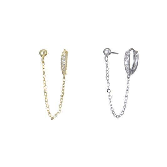 .925 Sterling Huggie Hoop with Stud Connector (White Gold or Yellow Gold Plated)