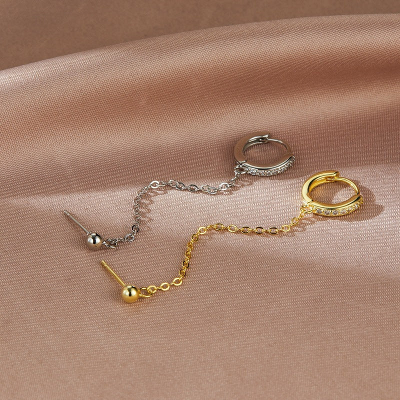 .925 Sterling Huggie Hoop with Stud Connector (White Gold or Yellow Gold Plated)