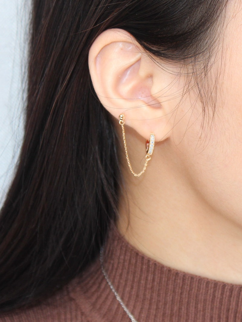 .925 Sterling Huggie Hoop with Stud Connector (White Gold or Yellow Gold Plated)