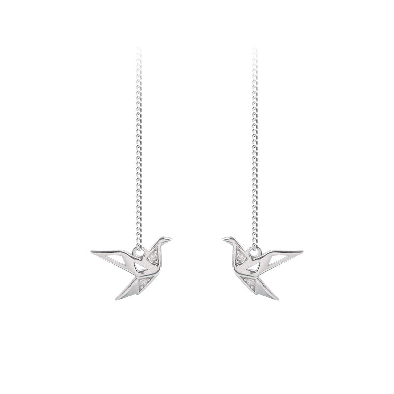 .925 Sterling Origami Bird Threader Style Earings