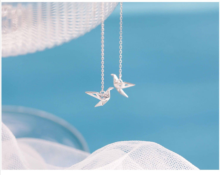 .925 Sterling Origami Bird Threader Style Earings