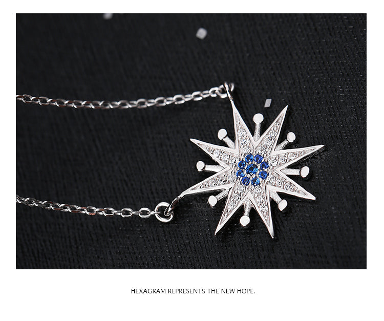 .925 Sterling Silver Star with Clear & Blue Cubic Zirconia Necklace