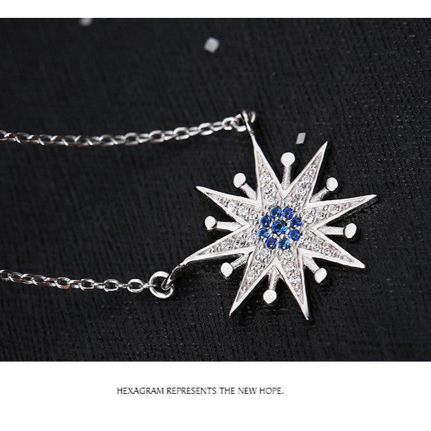 .925 Sterling Silver Star with Clear & Blue Cubic Zirconia Necklace