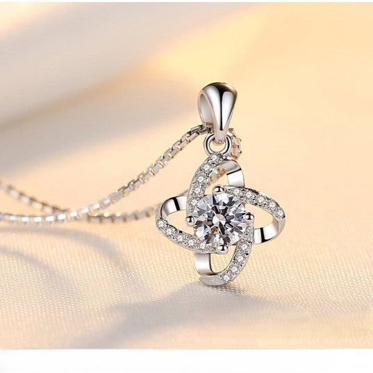 .925 Sterling Silver Cubic Zirconia Round with Pave Accent Necklace