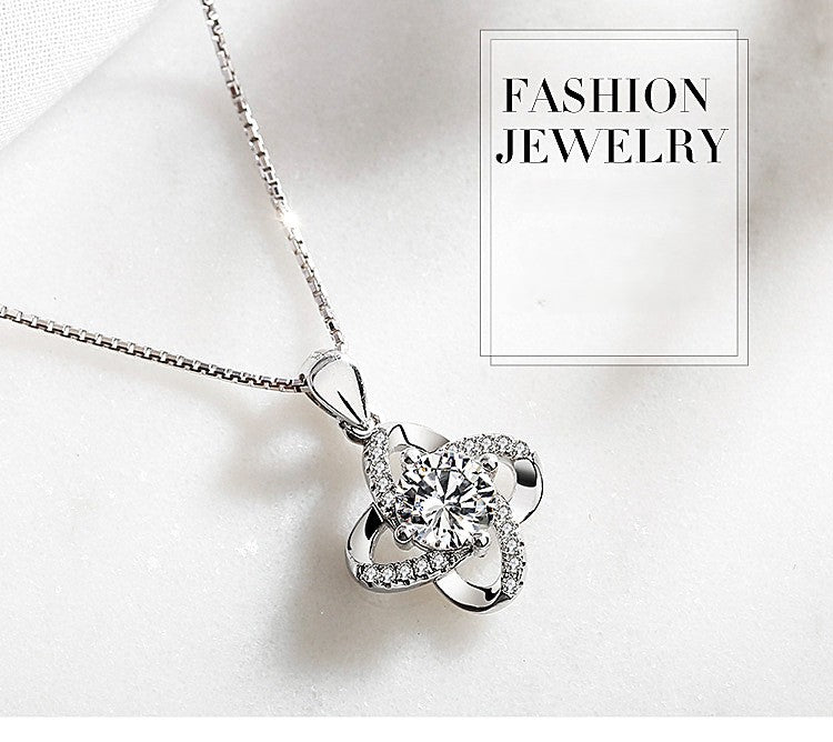 .925 Sterling Silver Cubic Zirconia Round with Pave Accent Necklace