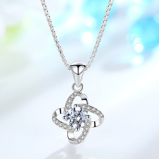 .925 Sterling Silver Cubic Zirconia Round with Pave Accent Necklace