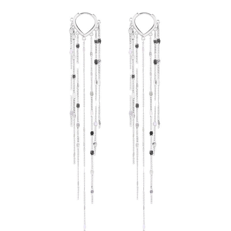 .925 Sterling Silver Hoop and Chain Dramatic Dangle Earrings
