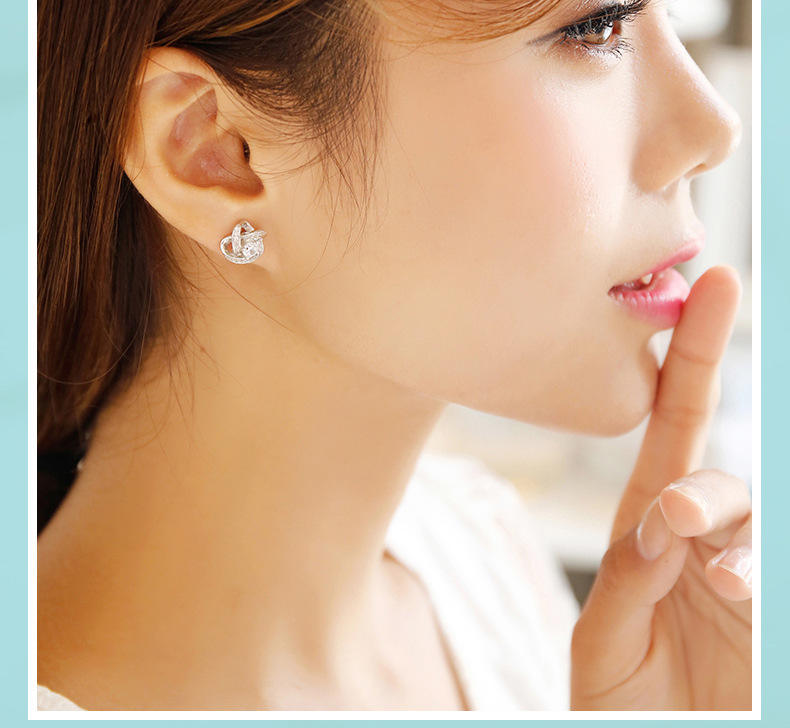 .925 Sterling Silver Clover Stud Earrings with Cubic Zirconia Pave