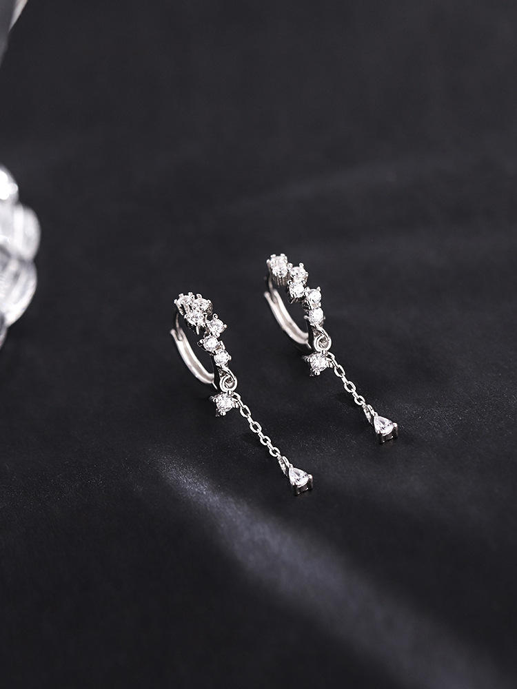 .925 Sterling Silver Huggie Hoop with Cubic Zirconia Accent Earrings
