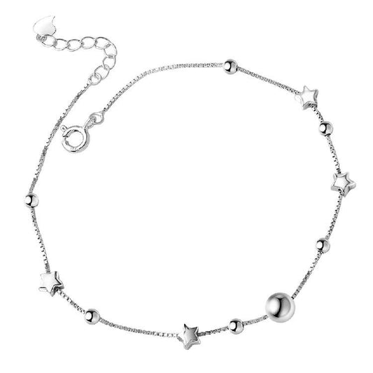 .925 Sterling Silver Sun Moon and Star Celestial Anklet