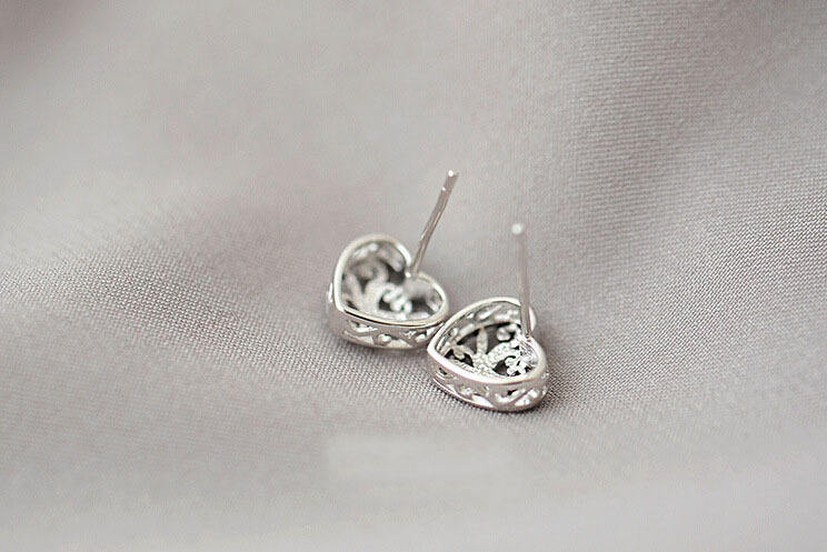 .925 Sterling Silver Filigree Heart Stud Earrings
