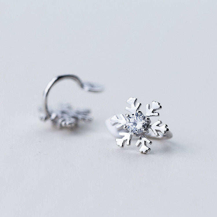 .925 Sterling Silver Snowflake and Cubic Zirconia non-piercing Earrings
