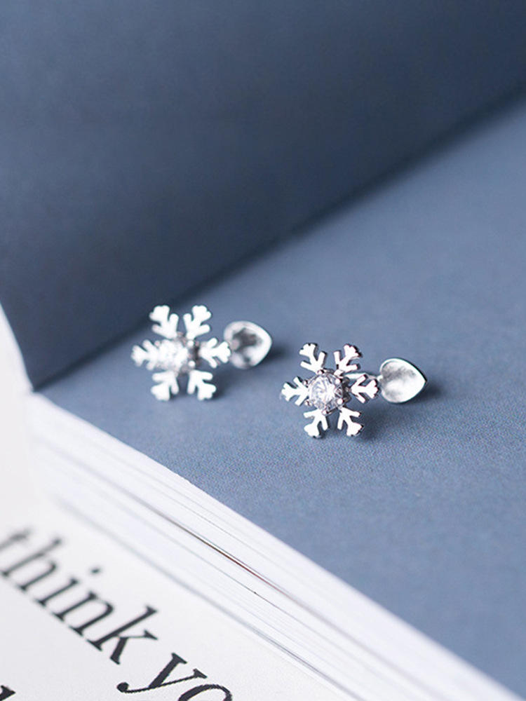 .925 Sterling Silver Snowflake and Cubic Zirconia non-piercing Earrings