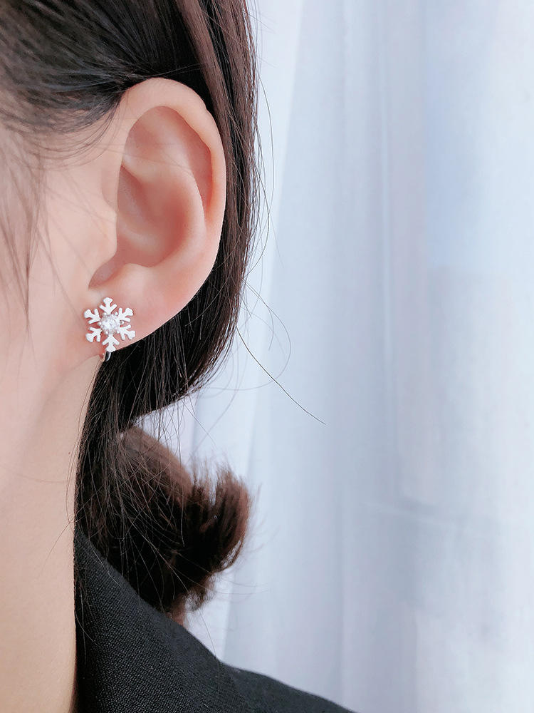 .925 Sterling Silver Snowflake and Cubic Zirconia non-piercing Earrings