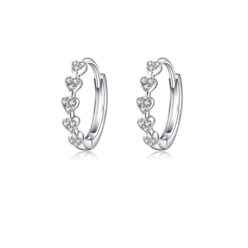 .925 Sterling Silver Huggie Hoop Cubic Zirconia Heart Earrings