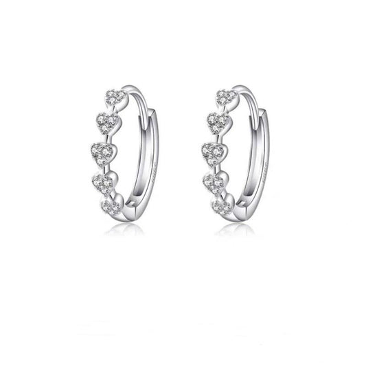.925 Sterling Silver Huggie Hoop Cubic Zirconia Heart Earrings