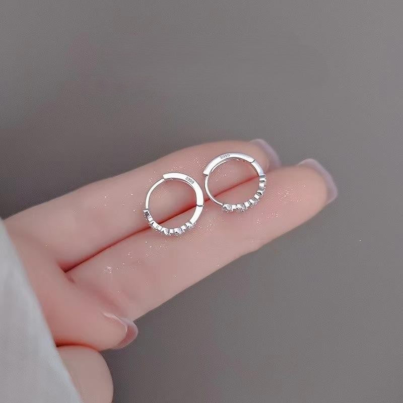 .925 Sterling Silver Huggie Hoop Cubic Zirconia Heart Earrings