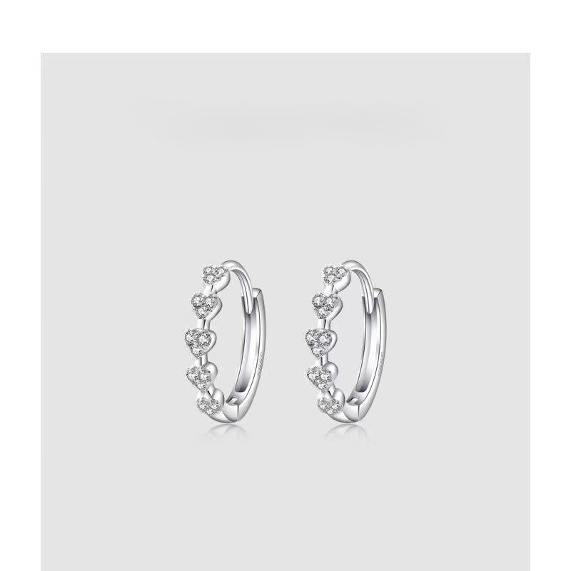 .925 Sterling Silver Huggie Hoop Cubic Zirconia Heart Earrings