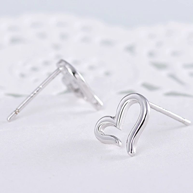 .925 Sterling Silver Open Heart Shape Stud Earrings