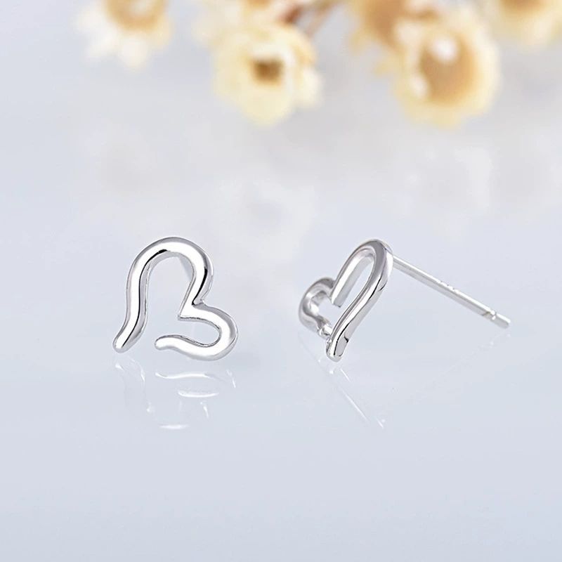.925 Sterling Silver Open Heart Shape Stud Earrings