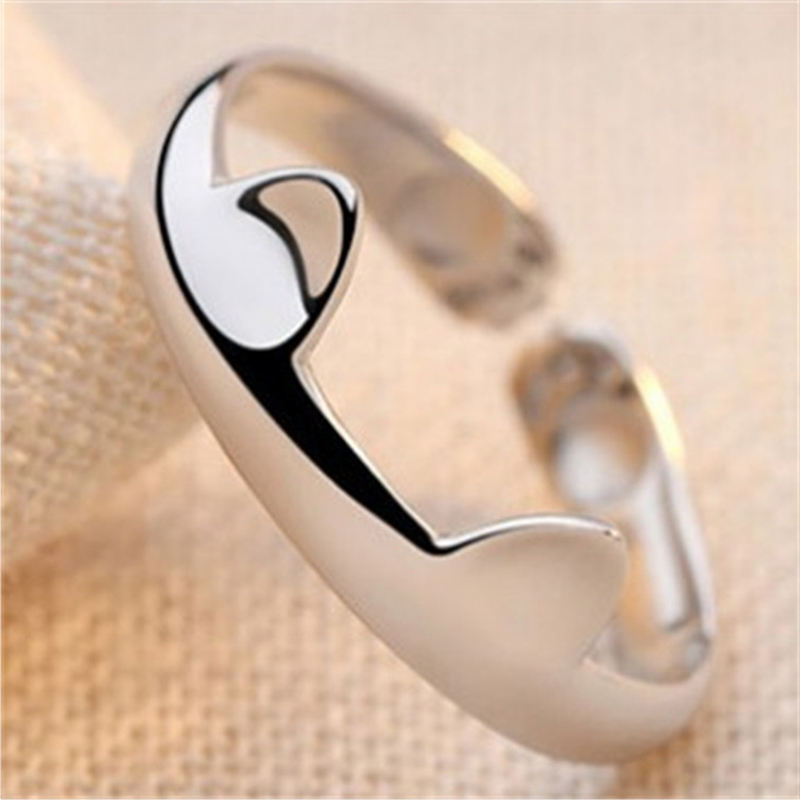 Silver-plated Cat Ears and Paw Print Open Adjustable Cuff Ring