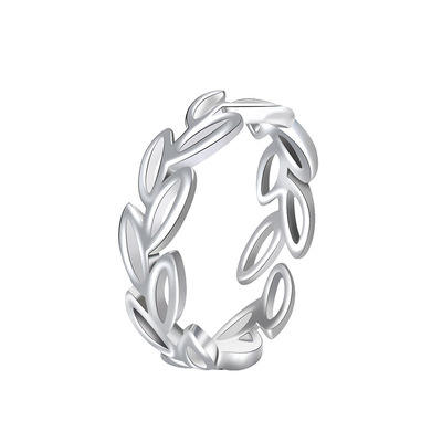 Silver-plated Olive Branch Open Adjustable Cuff Ring