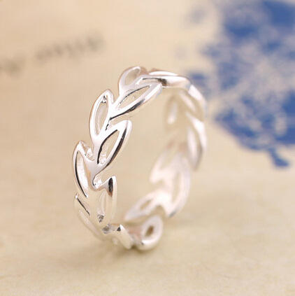 Silver-plated Olive Branch Open Adjustable Cuff Ring