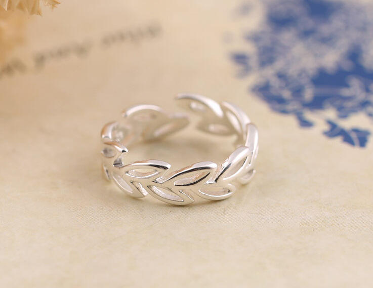 Silver-plated Olive Branch Open Adjustable Cuff Ring