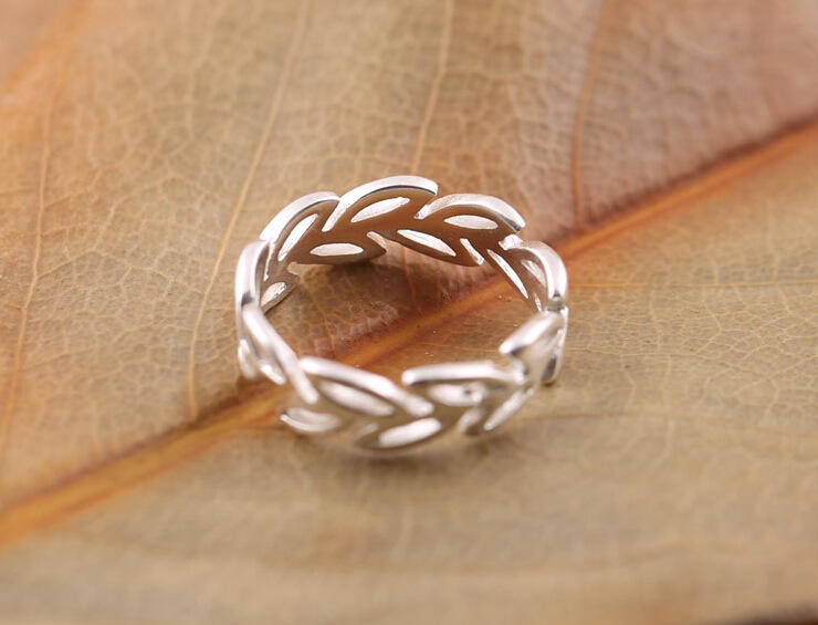 Silver-plated Olive Branch Open Adjustable Cuff Ring