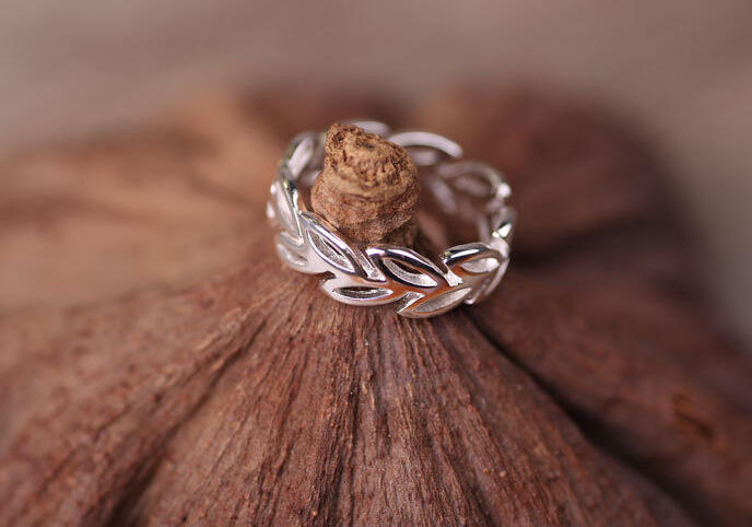 Silver-plated Olive Branch Open Adjustable Cuff Ring