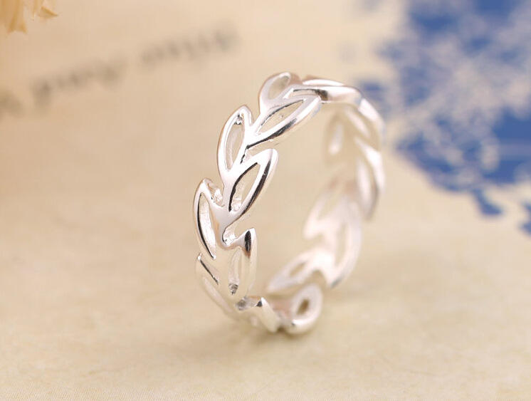 Silver-plated Olive Branch Open Adjustable Cuff Ring