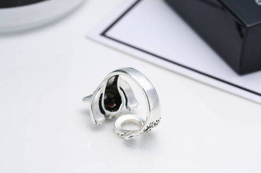 Thai Silver Open Adjustable Cat Ring with Red Cubic Zirconia Eyes