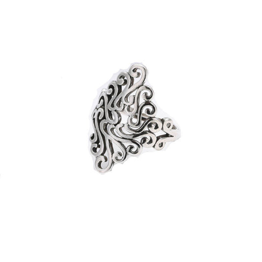 Silver-tone Open Scroll Adjustable Ring