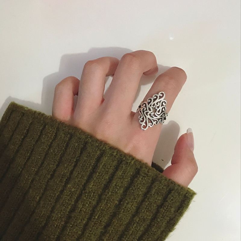 Silver-tone Open Scroll Adjustable Ring