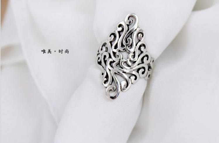Silver-tone Open Scroll Adjustable Ring