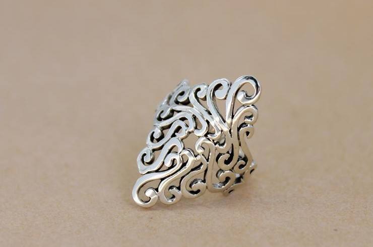 Silver-tone Open Scroll Adjustable Ring