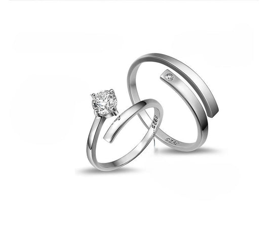 .925 Sterling Silver Cubic Zirconia Minimalist Couple Rings for Two