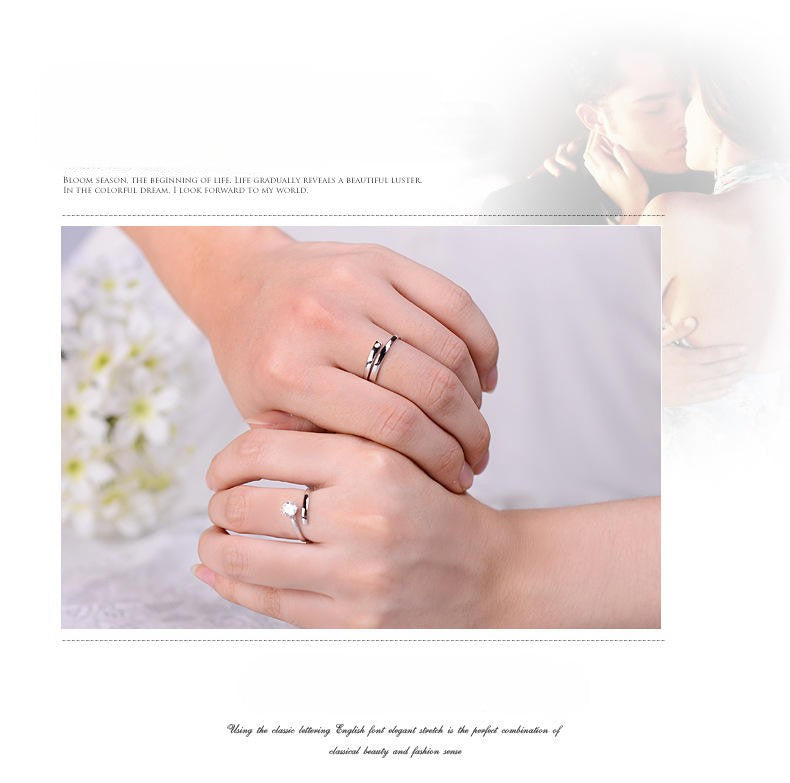 .925 Sterling Silver Cubic Zirconia Minimalist Couple Rings for Two