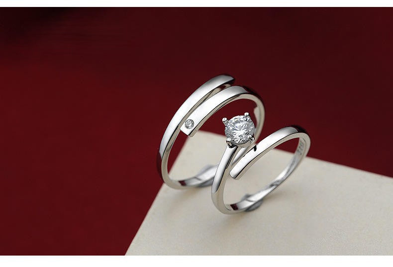 .925 Sterling Silver Cubic Zirconia Minimalist Couple Rings for Two