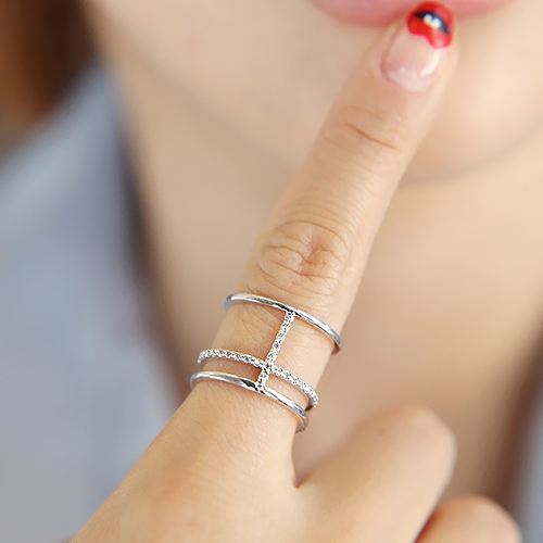.925 Sterling Silver Open Triple Band Ring with Cubic Zirconia Accents