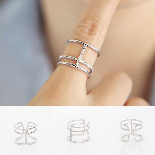 .925 Sterling Silver Open Triple Band Ring with Cubic Zirconia Accents