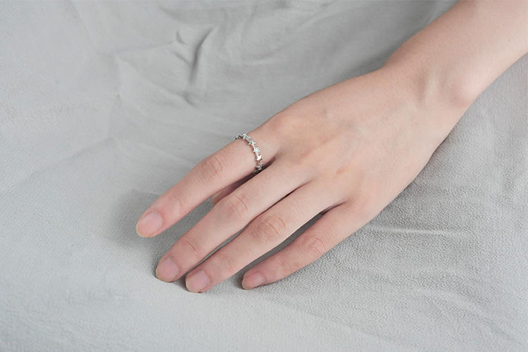 .925 Sterling Silver Stars Open Adjustable Ring with Cubic Zirconia Accents
