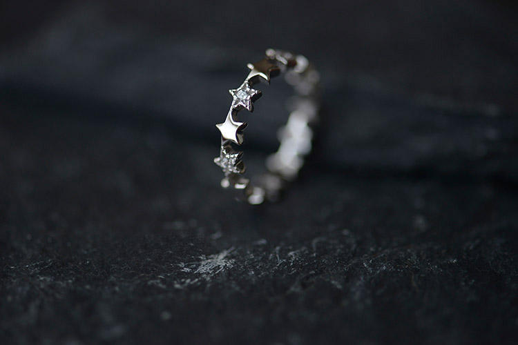 .925 Sterling Silver Stars Open Adjustable Ring with Cubic Zirconia Accents