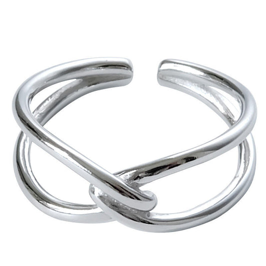 .925 Sterling Silver Knotted Bow Open Adjustable Ring