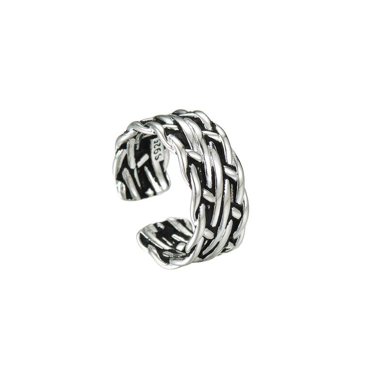 .925 Sterling Silver Woven Open Adjustable Ring