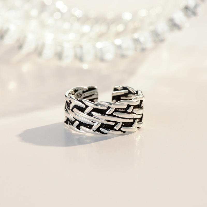 .925 Sterling Silver Woven Open Adjustable Ring