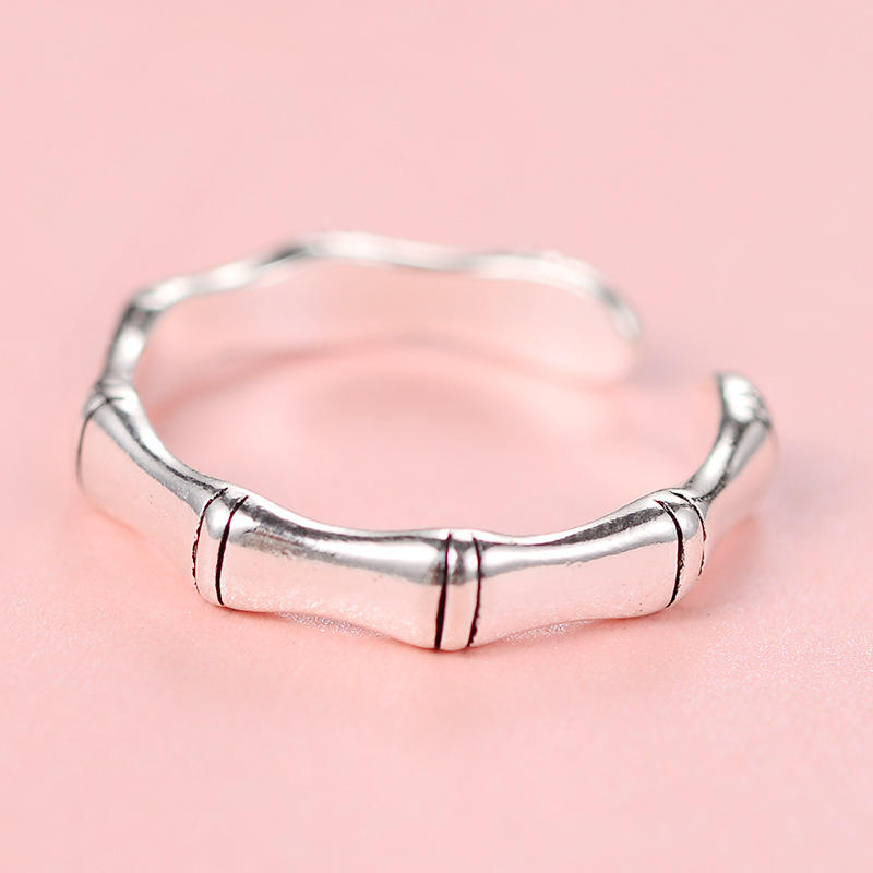 .925 Sterling Silver Bamboo Style Open Adjustable Ring