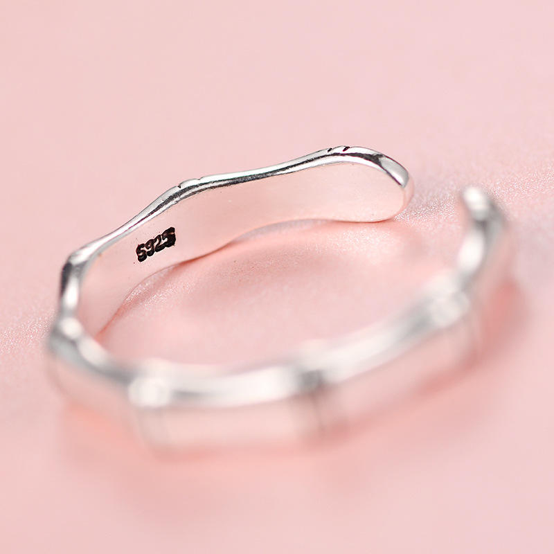 .925 Sterling Silver Bamboo Style Open Adjustable Ring