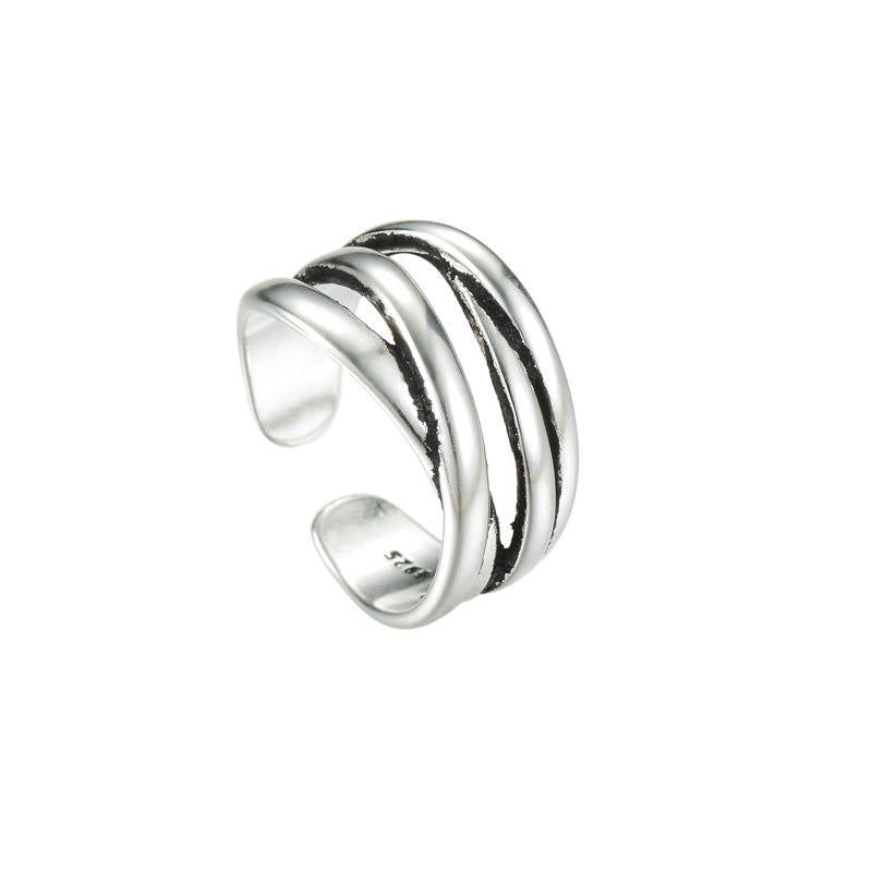 .925 Sterling Silver Multi-Layer Woven Open Adjustable Ring